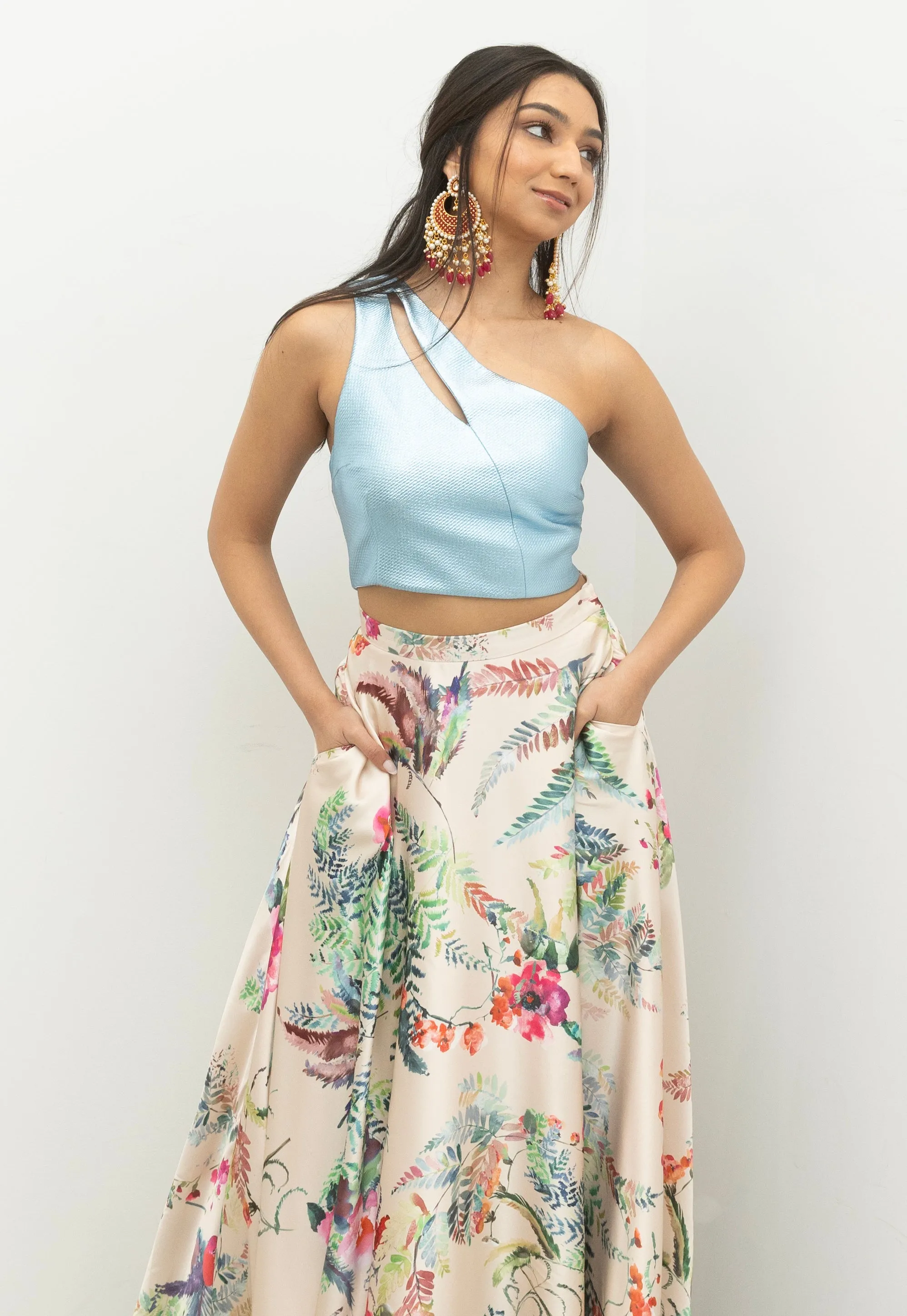 VARI Metallic Lehenga Top