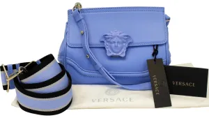 VERSACE Small Empire Palazzo Blue Leather Crossbody Bag