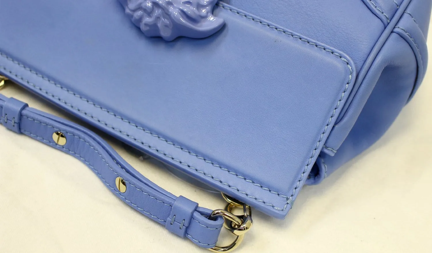 VERSACE Small Empire Palazzo Blue Leather Crossbody Bag