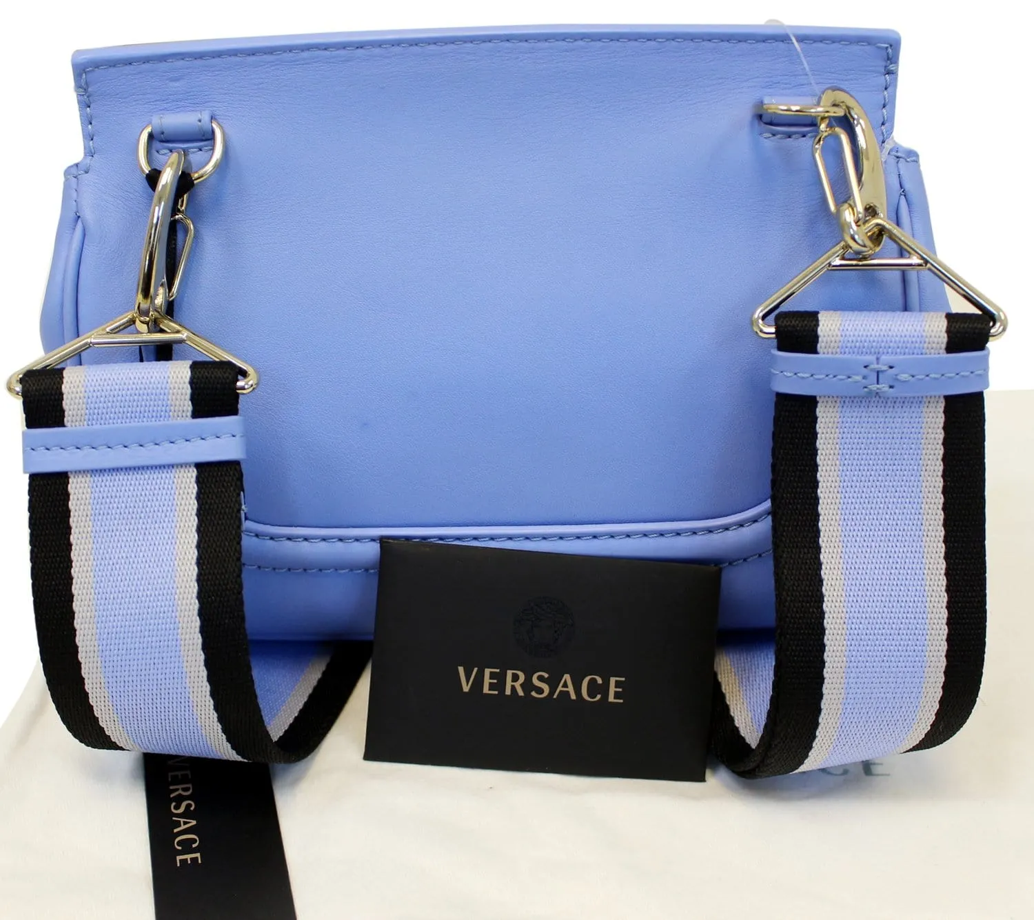 VERSACE Small Empire Palazzo Blue Leather Crossbody Bag