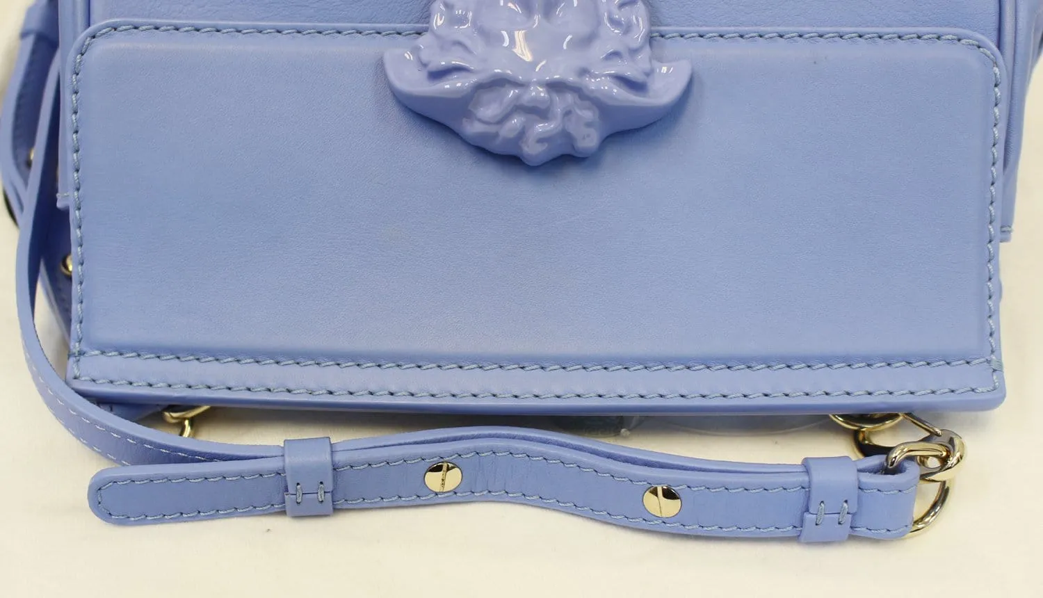 VERSACE Small Empire Palazzo Blue Leather Crossbody Bag