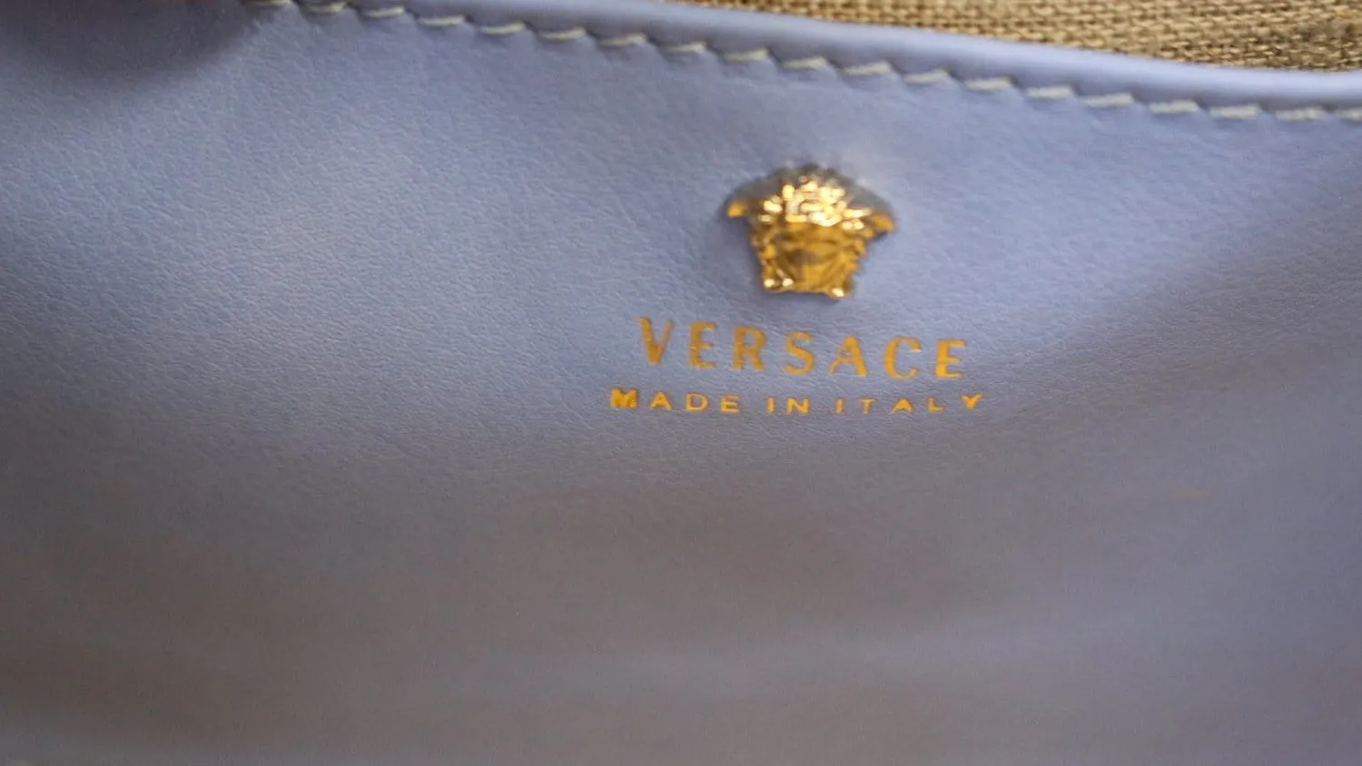 VERSACE Small Empire Palazzo Blue Leather Crossbody Bag