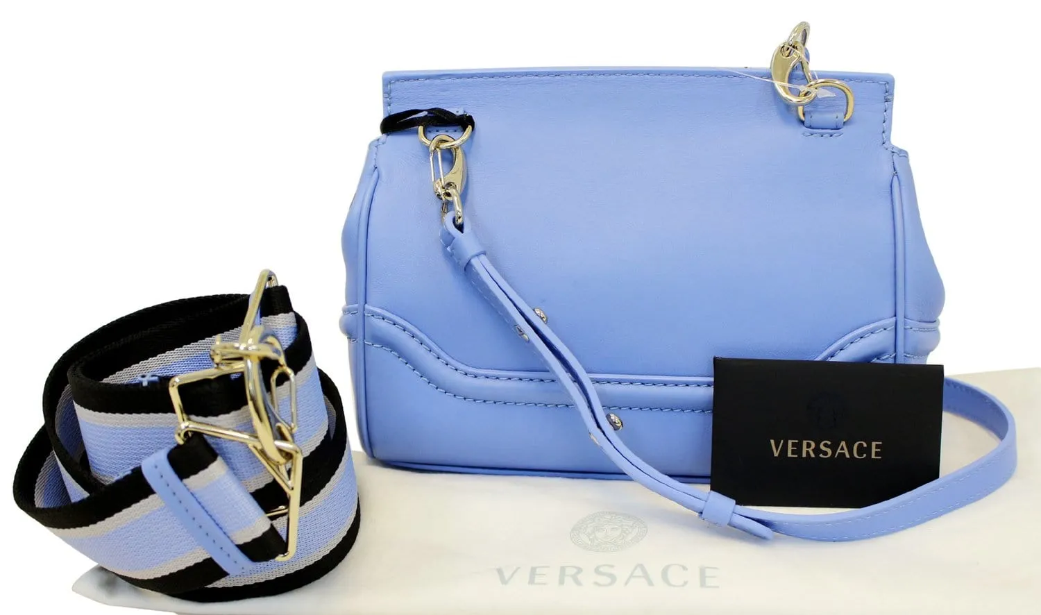 VERSACE Small Empire Palazzo Blue Leather Crossbody Bag