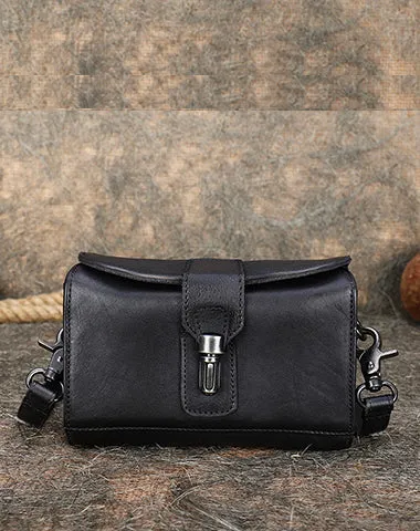 Vintage Brown Leather Womens Box Shoulder Bag School Crossbody Purse for Women