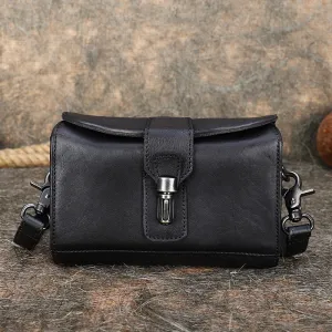 Vintage Brown Leather Womens Box Shoulder Bag School Crossbody Purse for Women