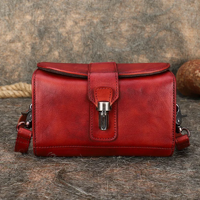 Vintage Brown Leather Womens Box Shoulder Bag School Crossbody Purse for Women