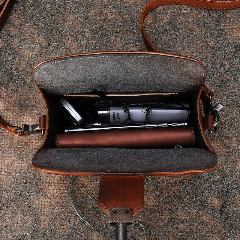 Vintage Brown Leather Womens Box Shoulder Bag School Crossbody Purse for Women