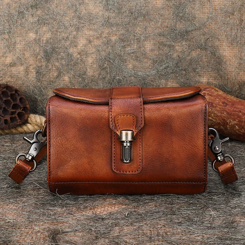 Vintage Brown Leather Womens Box Shoulder Bag School Crossbody Purse for Women