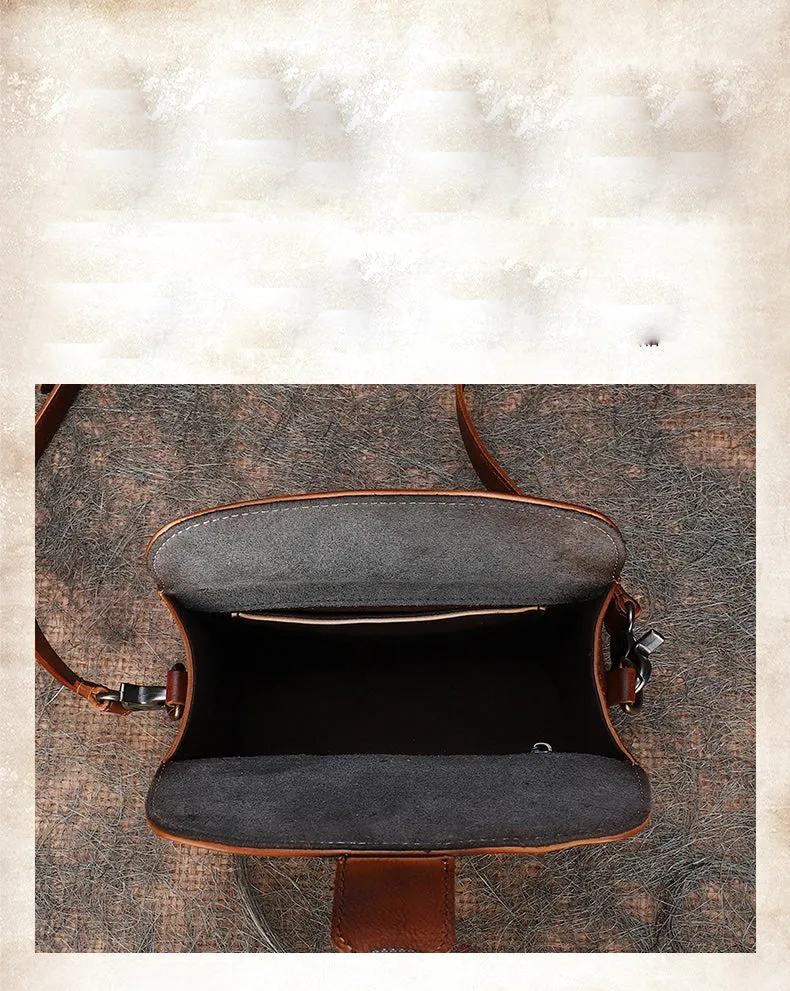 Vintage Brown Leather Womens Box Shoulder Bag School Crossbody Purse for Women