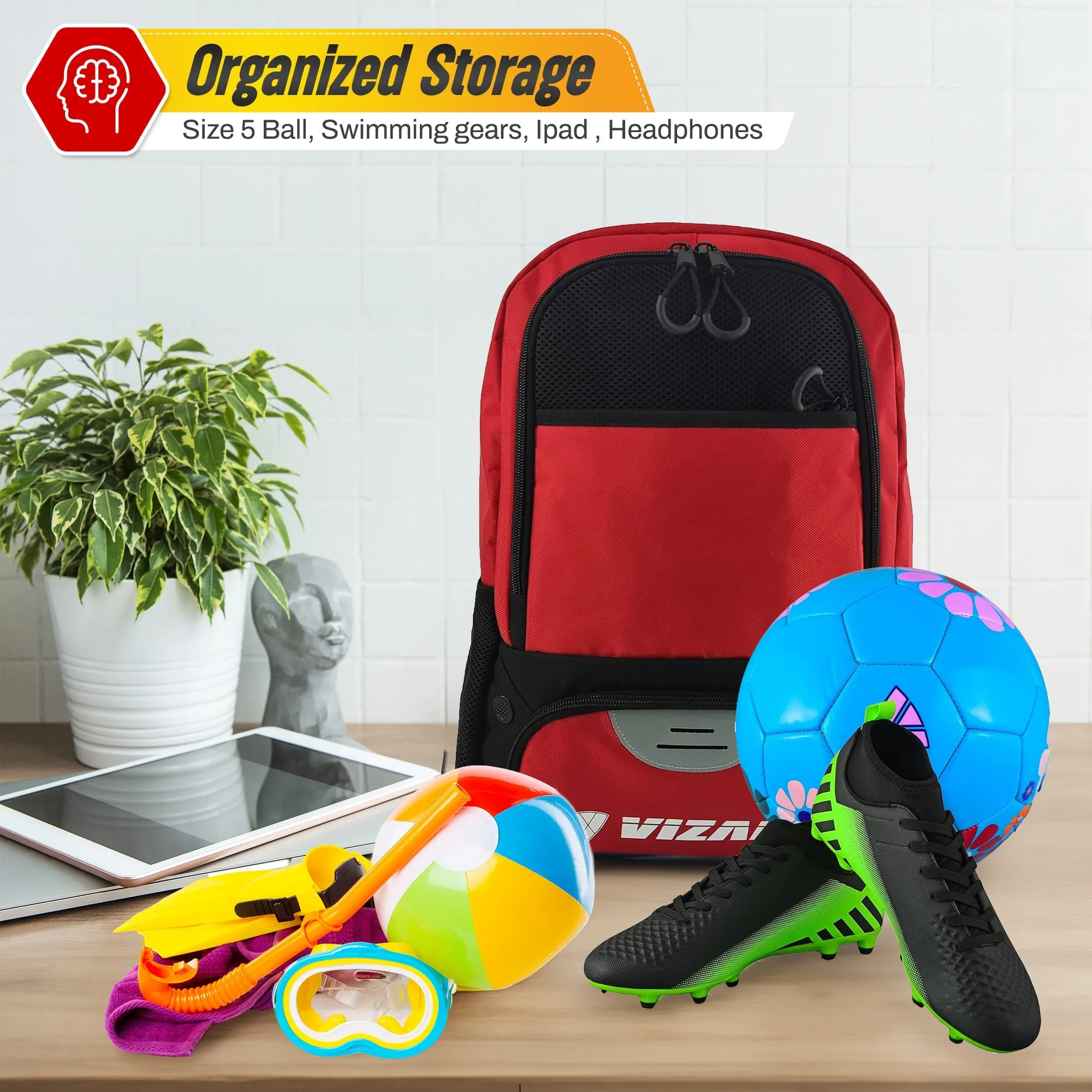 Vizari Avila Soccer Sports bag with Lucca Soccer Ball (RED)