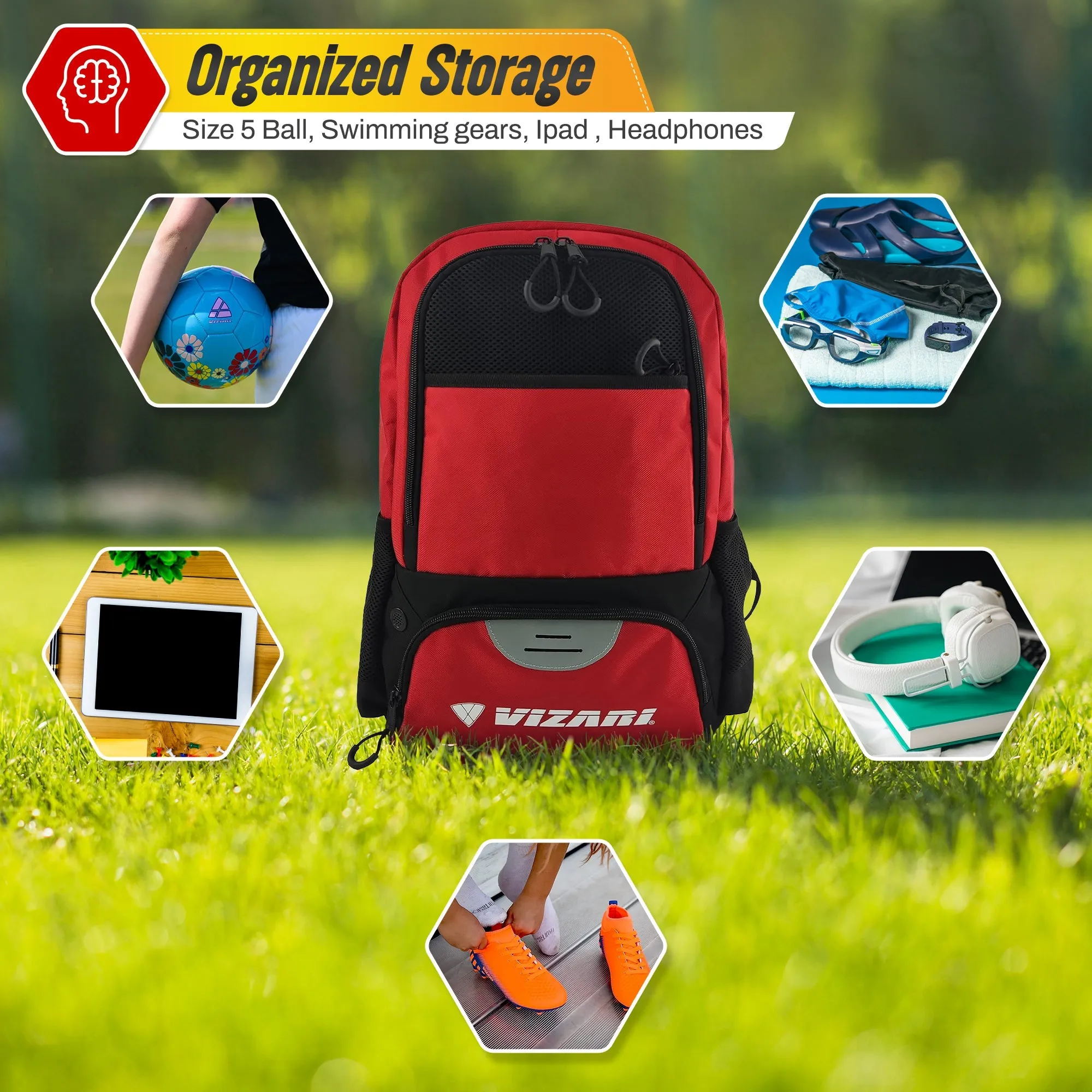 Vizari Avila Soccer Sports bag with Lucca Soccer Ball (RED)