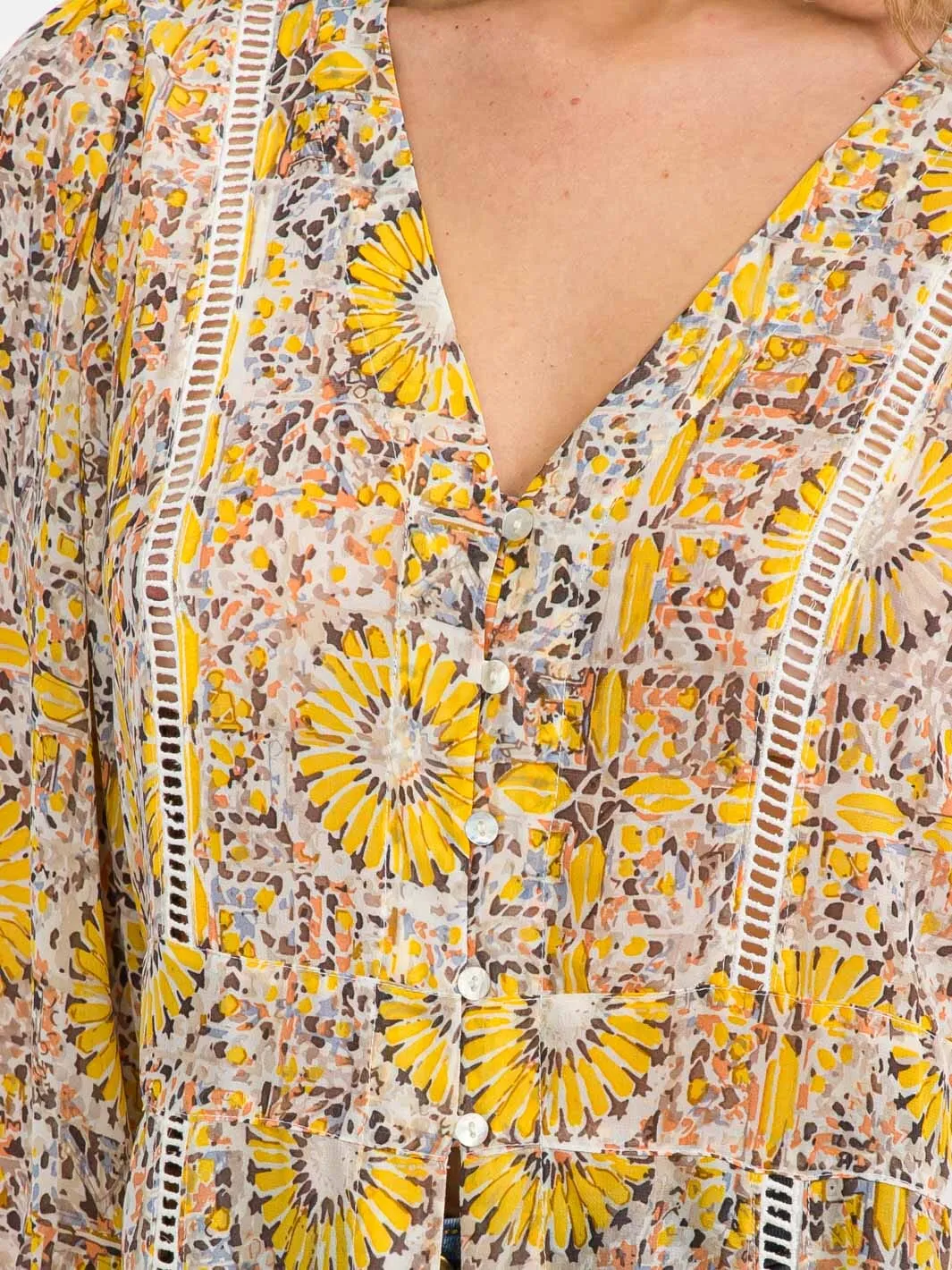WOMEN'S 3/4 SLEEVE BUTTON UP MULTI PRINT KIMONO