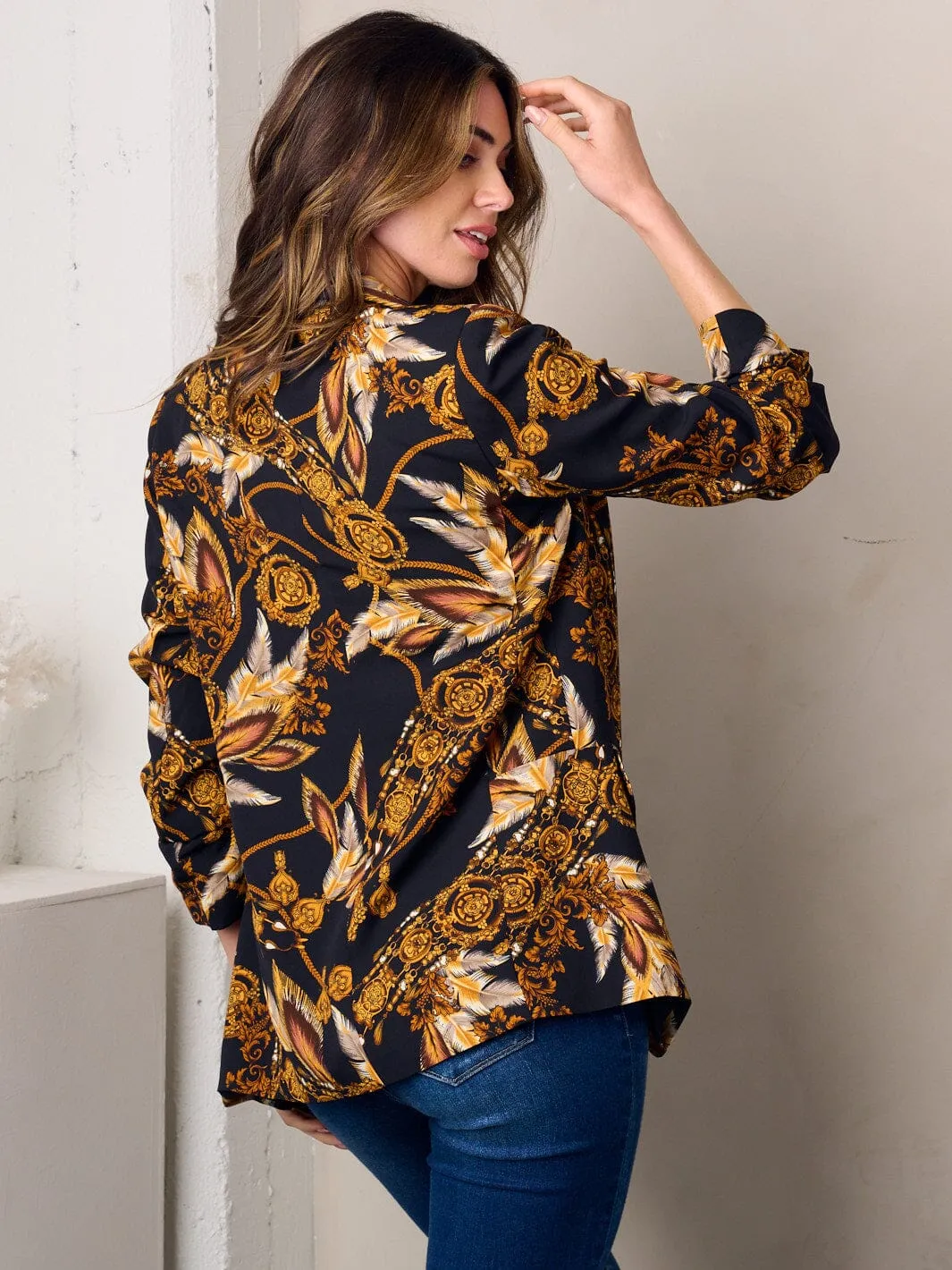 WOMEN'S 3/4 SLEEVE OPEN FRONT MULTI PRINT BLAZER