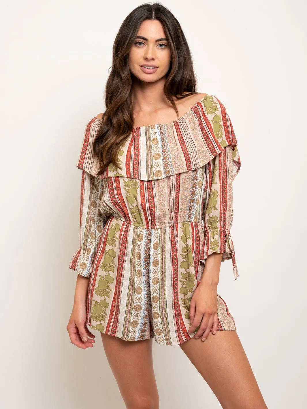 WOMEN'S 3/4 SLEEVES MULTI PRINT ROMPER