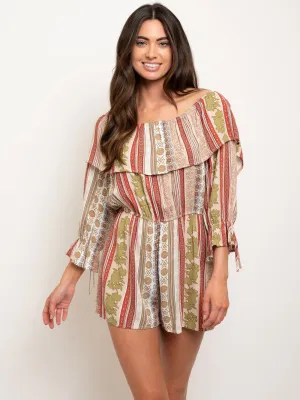 WOMEN'S 3/4 SLEEVES MULTI PRINT ROMPER