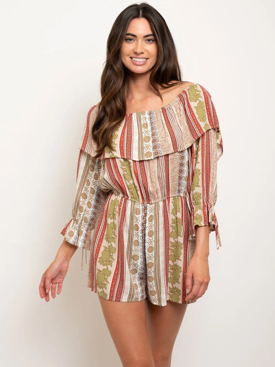WOMEN'S 3/4 SLEEVES MULTI PRINT ROMPER