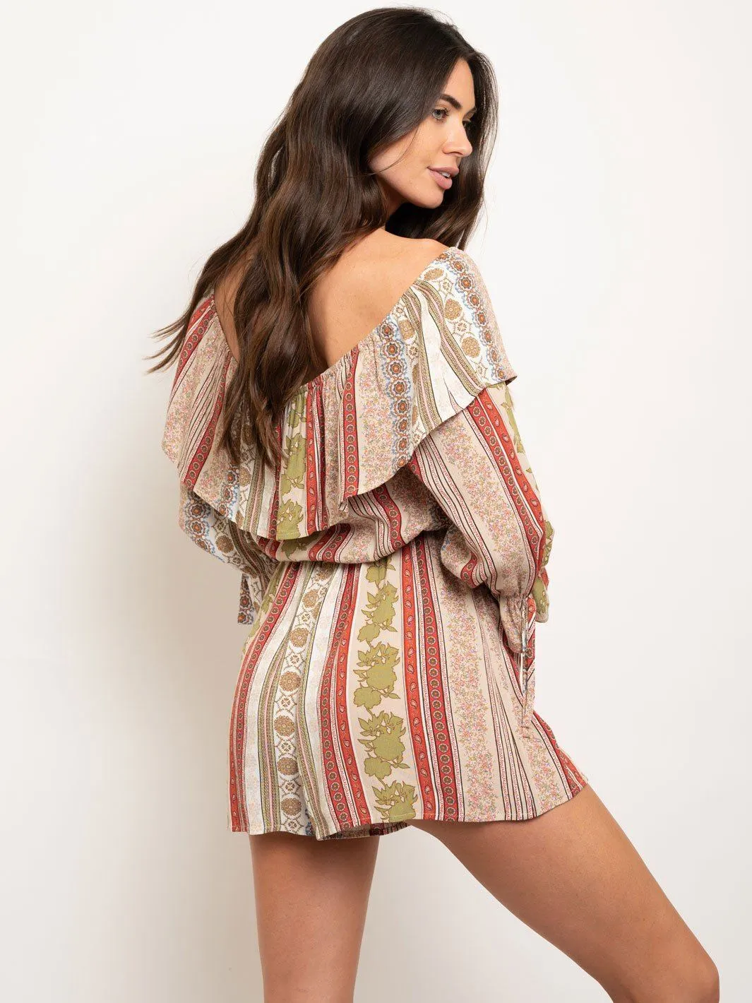 WOMEN'S 3/4 SLEEVES MULTI PRINT ROMPER
