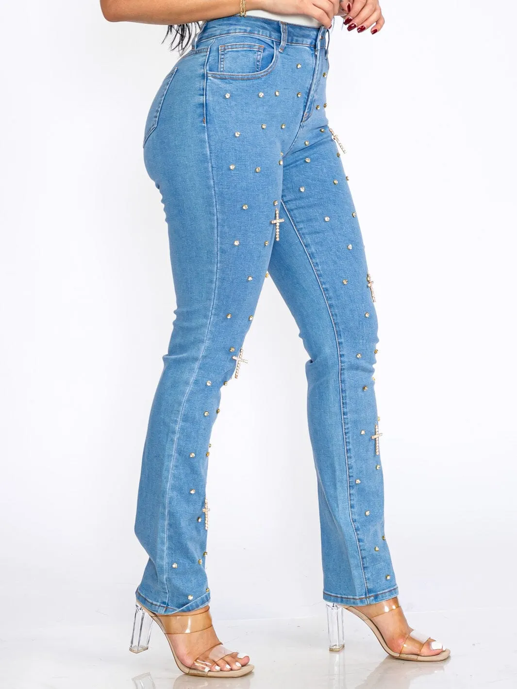 WOMEN'S BUTTON CLOSURE POCKETS CROSS STRETCH DENIM SKINNY JEANS