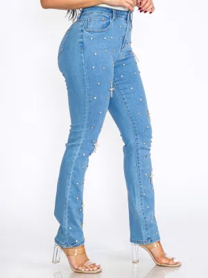 WOMEN'S BUTTON CLOSURE POCKETS CROSS STRETCH DENIM SKINNY JEANS