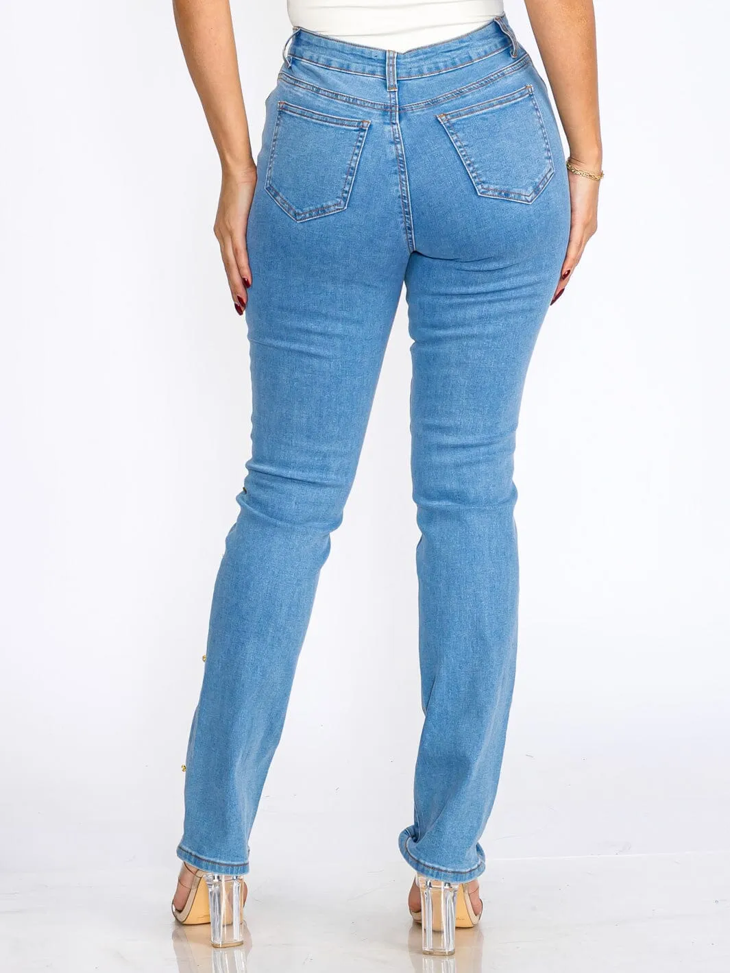 WOMEN'S BUTTON CLOSURE POCKETS CROSS STRETCH DENIM SKINNY JEANS