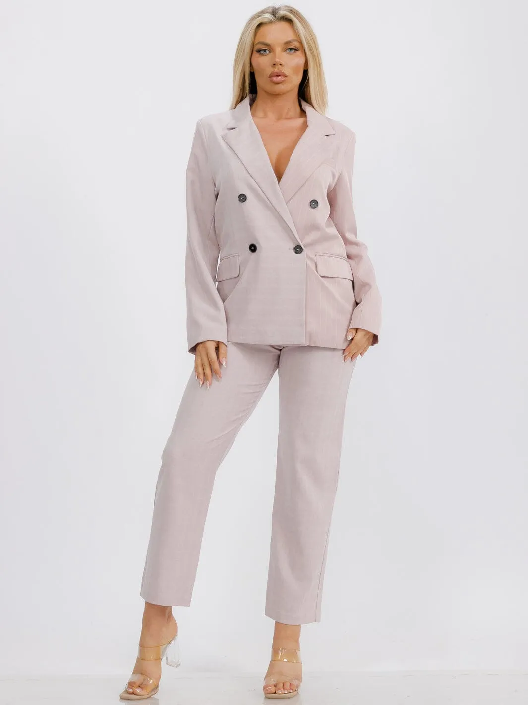 WOMEN'S BUTTON CLOSURE POCKETS STRIPES CONTRAST PANTS