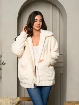 WOMEN'S FUZZY COLLAR ZIPPER CLOSURE LONG COAT JACKET