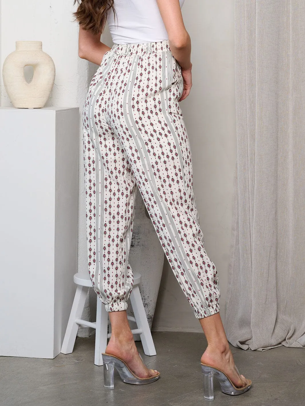 WOMEN'S HIGH RISE MULTI PRINT POCKETS JOGGER PANTS