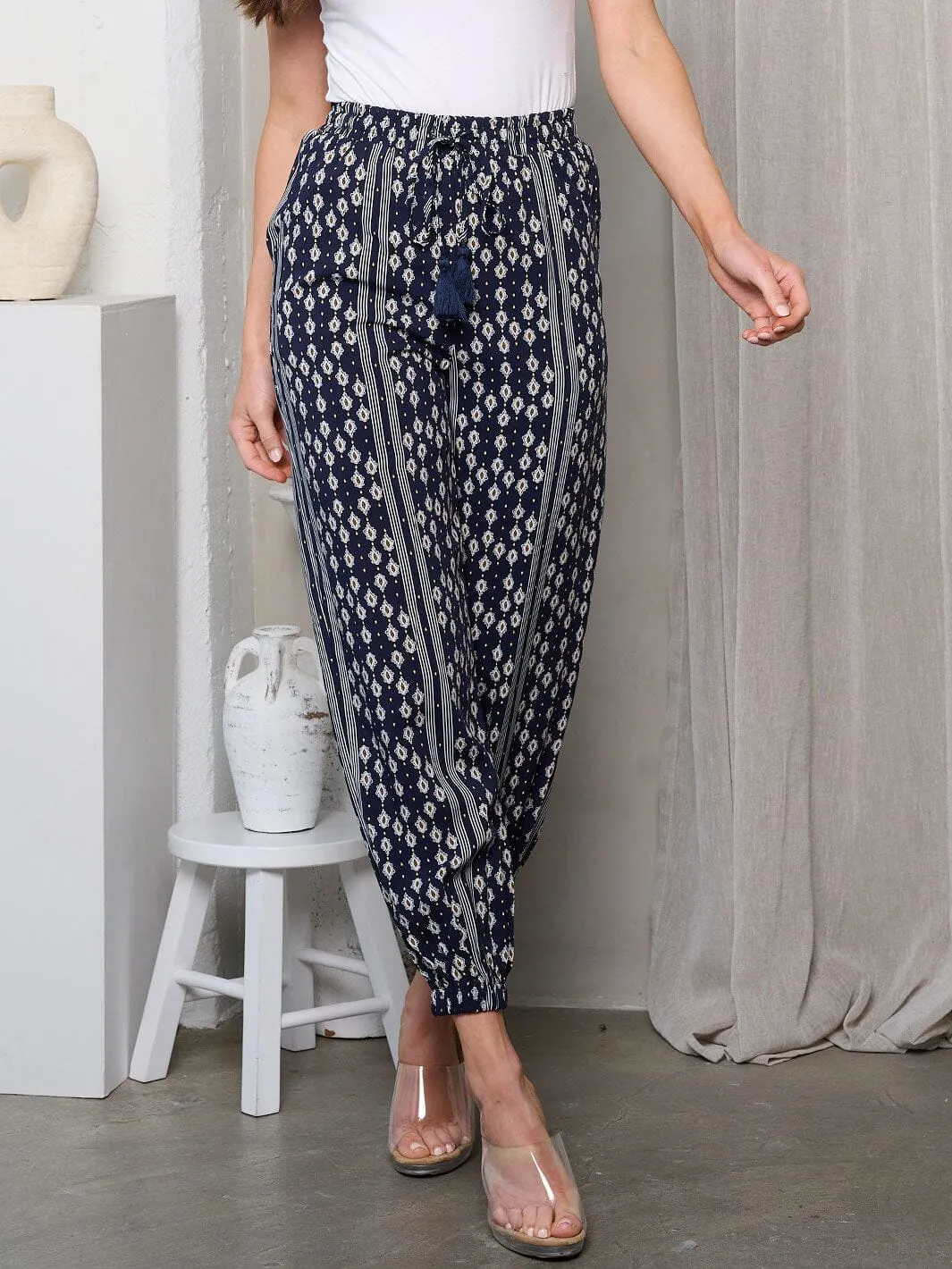 WOMEN'S HIGH RISE MULTI PRINT POCKETS JOGGER PANTS