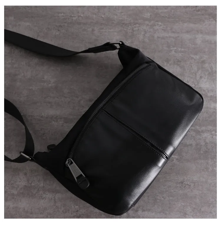 Womens Leather Nylon Shoulder Bag Mens Black Nylon Crossbody Bag Black Crossbody Nylon Bag