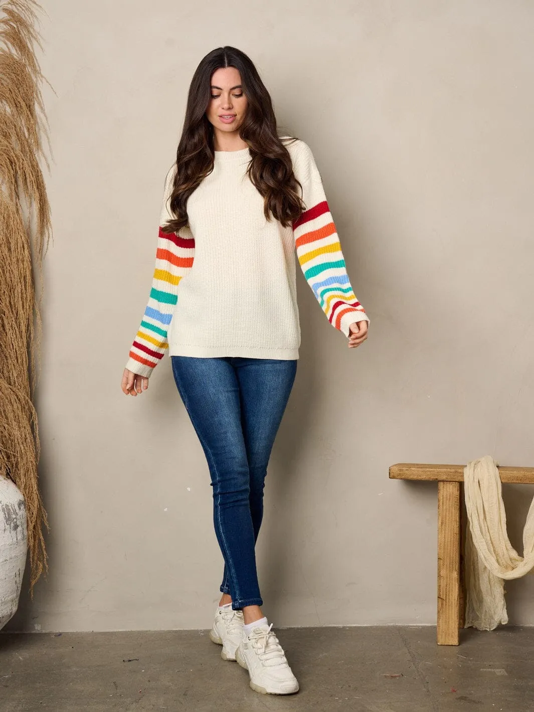 WOMEN'S LONG MULTI COLOR SLEEVE PULLOVER SWEATER