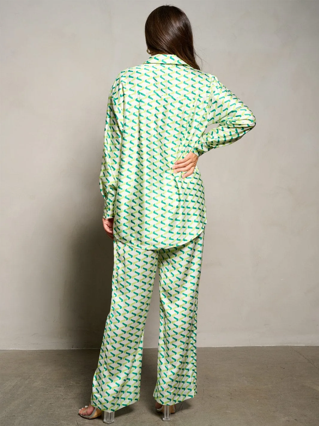 WOMEN'S LONG SLEEVE BLOUSE & ELASTIC WAIST PANTS MULTI PRINT 2PC.SET
