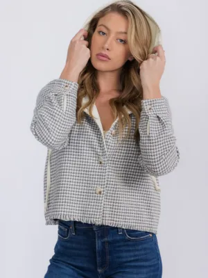 WOMEN'S LONG SLEEVE BUTTON CLOSURE FRONT POCKETS COLORBLOCK HOODED JACKET