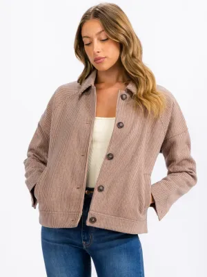 WOMEN'S LONG SLEEVE BUTTON CLOSURE FRONT POCKETS STRIPES JACKET