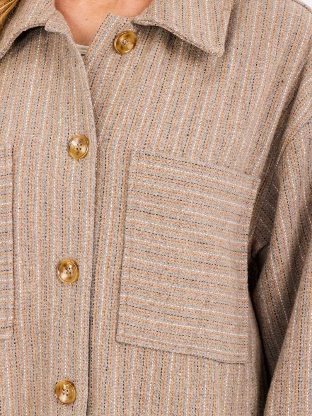 WOMEN'S LONG SLEEVE BUTTON UP FRONT POCKETS SHACKET