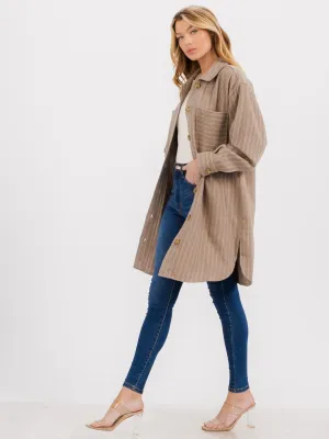 WOMEN'S LONG SLEEVE BUTTON UP FRONT POCKETS SHACKET