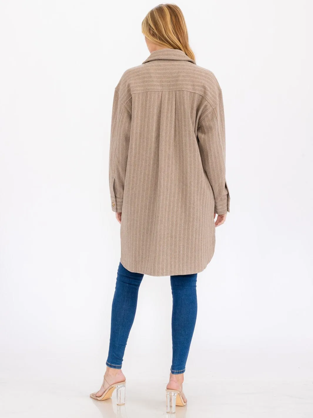 WOMEN'S LONG SLEEVE BUTTON UP FRONT POCKETS SHACKET