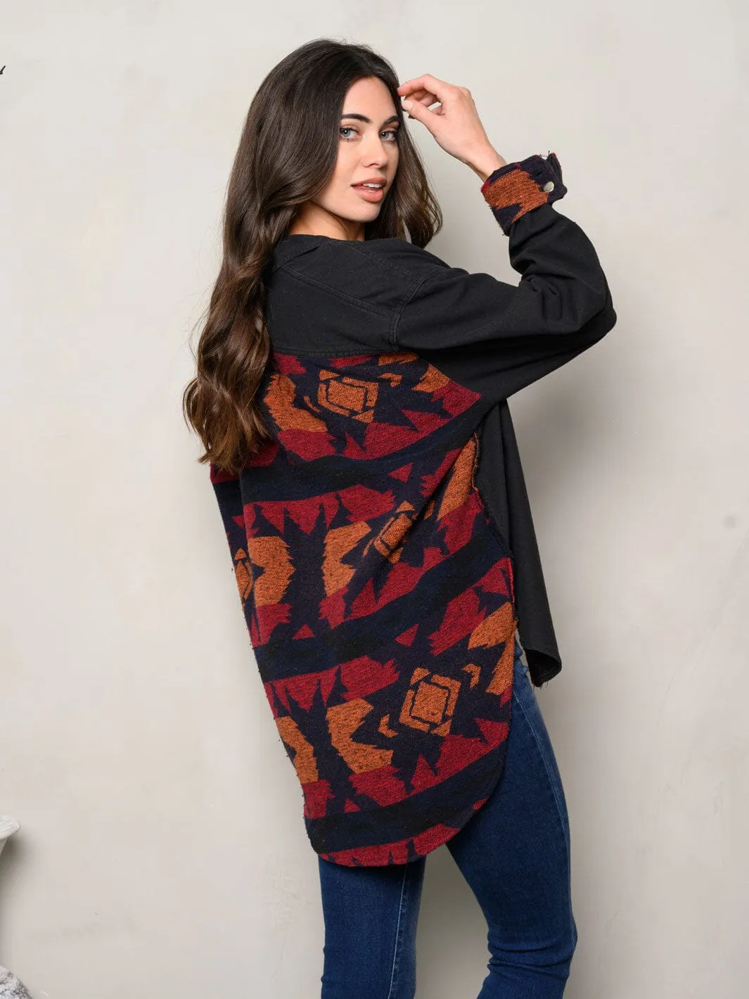 WOMEN'S LONG SLEEVE BUTTON UP PRINTED JACKET