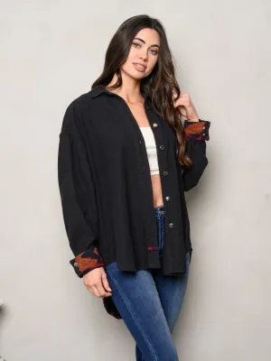 WOMEN'S LONG SLEEVE BUTTON UP PRINTED JACKET