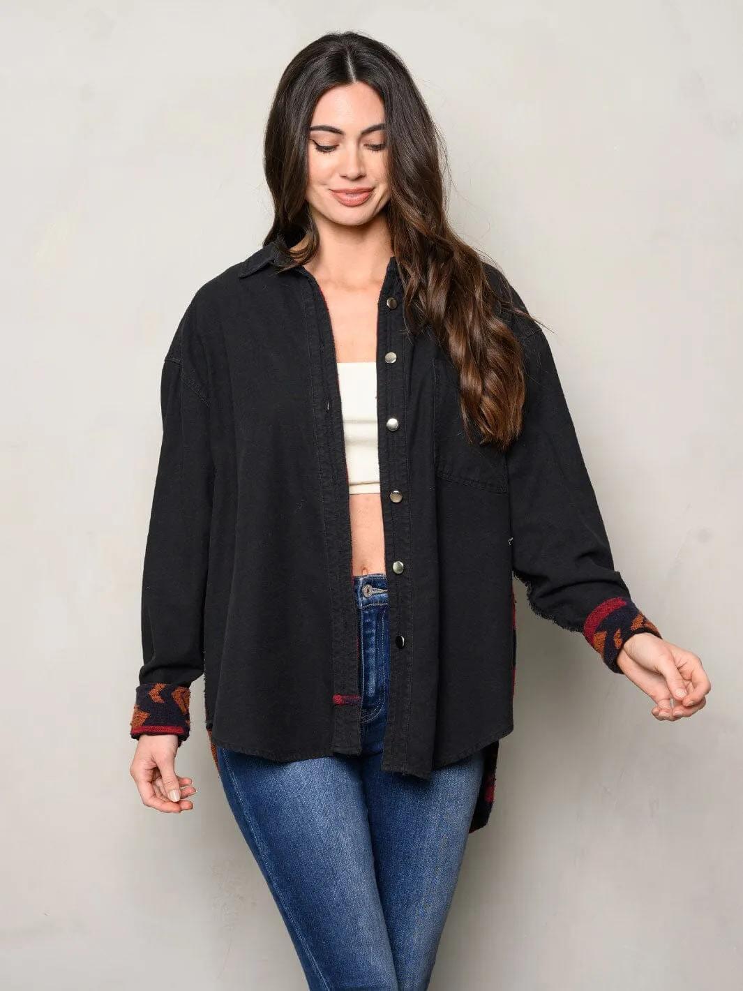 WOMEN'S LONG SLEEVE BUTTON UP PRINTED JACKET