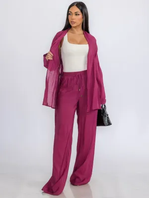 WOMEN'S LONG SLEEVE CARDIGAN & ELASTIC WAIST PANTS 2PC.SET
