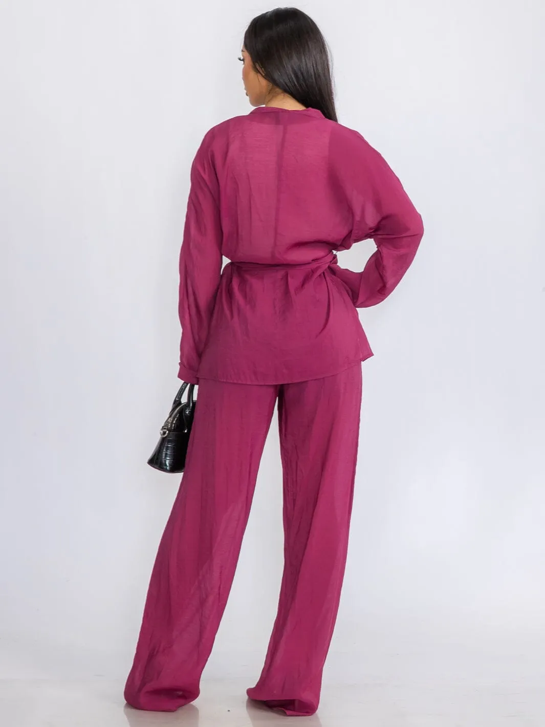 WOMEN'S LONG SLEEVE CARDIGAN & ELASTIC WAIST PANTS 2PC.SET