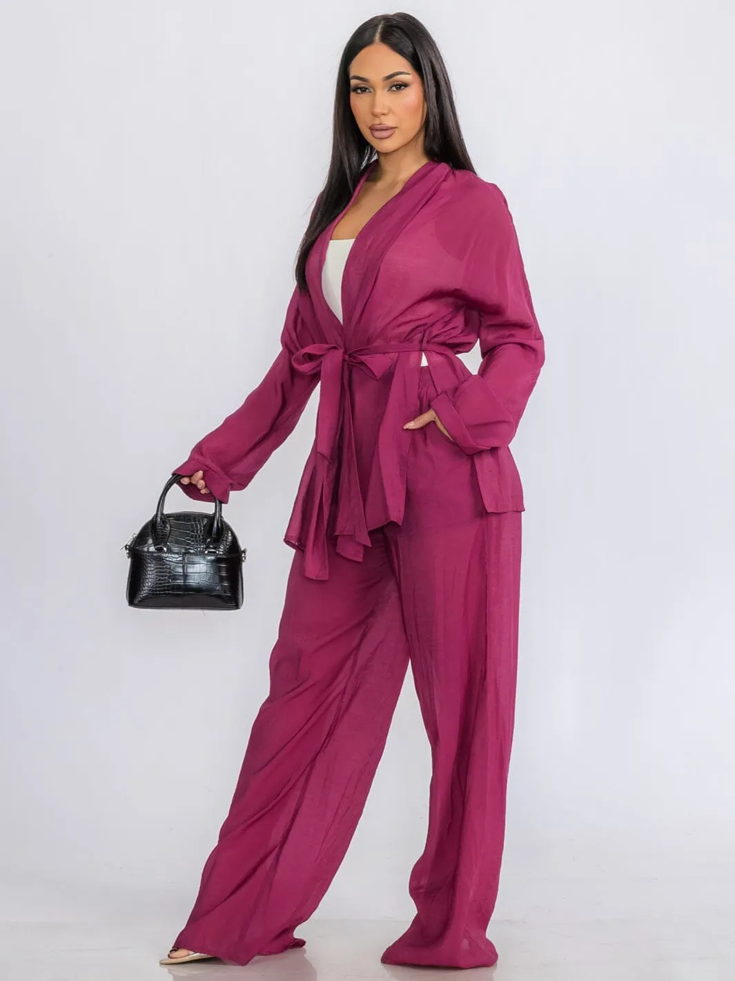 WOMEN'S LONG SLEEVE CARDIGAN & ELASTIC WAIST PANTS 2PC.SET