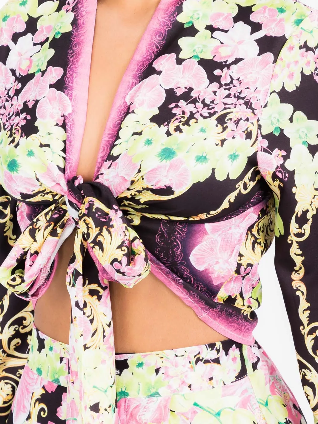 WOMEN'S LONG SLEEVE CROP TOP & WIDE LEG PANTS FLORAL PRINT 2PC. SET