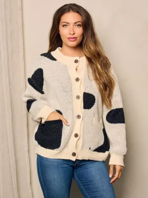 WOMEN'S LONG SLEEVE FRONT POCKETS BUTTON UP COLORBLOCK SWEATER