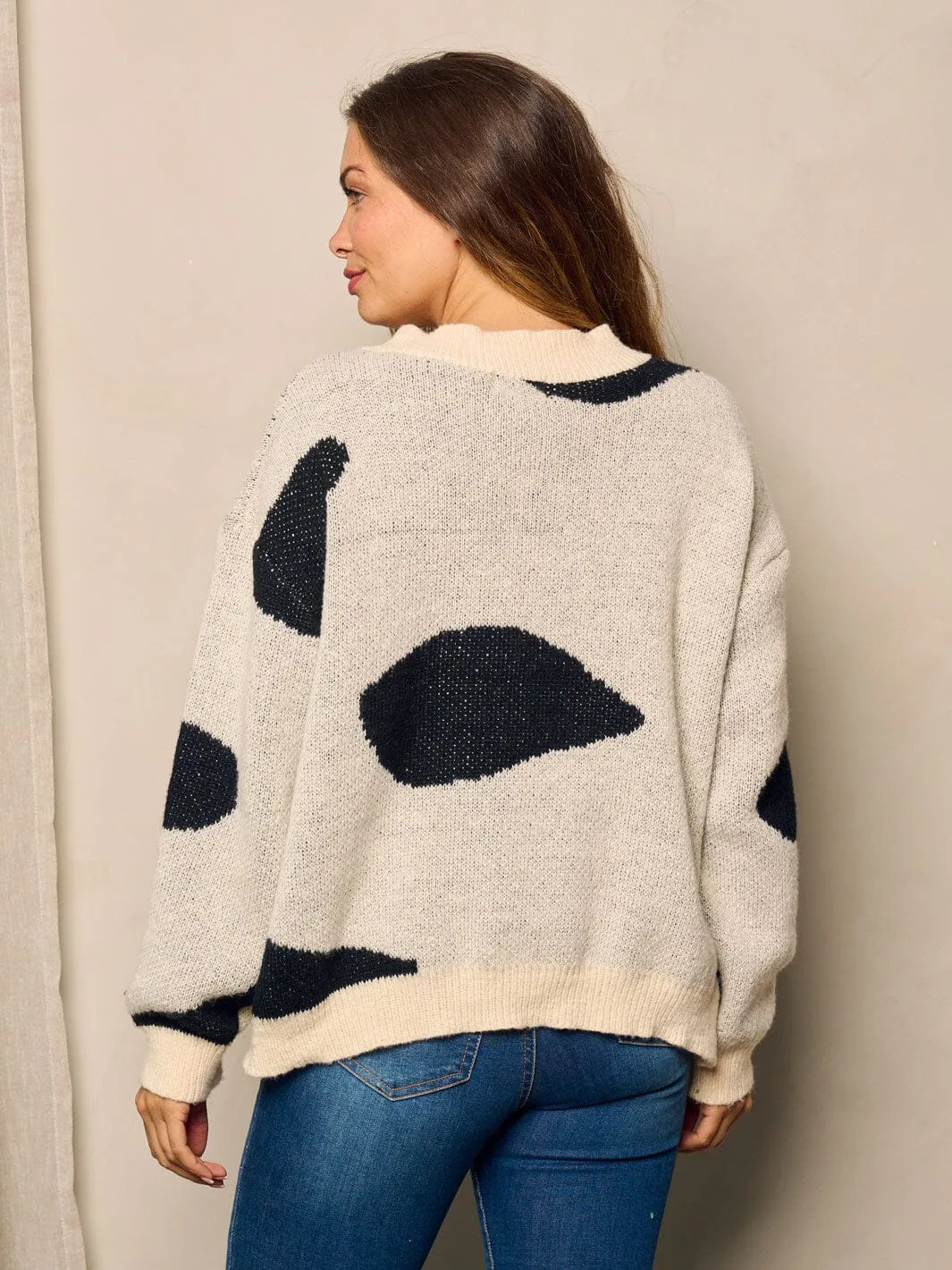 WOMEN'S LONG SLEEVE FRONT POCKETS BUTTON UP COLORBLOCK SWEATER