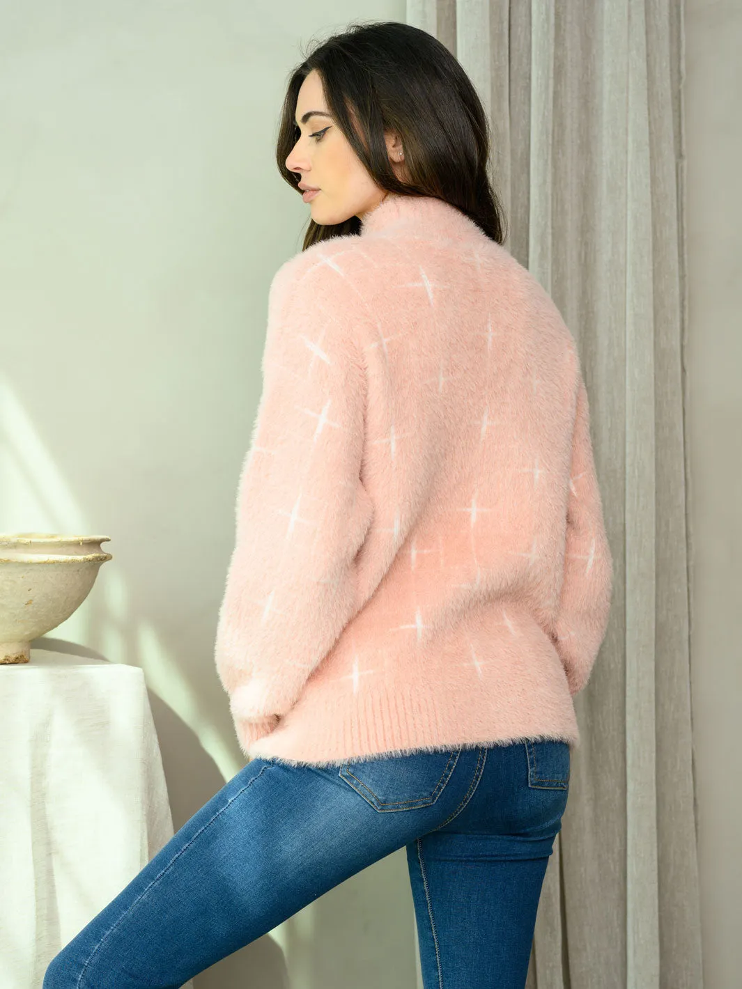 WOMEN'S LONG SLEEVE FUZZY TURTLE NECK SWEATER