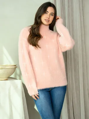 WOMEN'S LONG SLEEVE FUZZY TURTLE NECK SWEATER