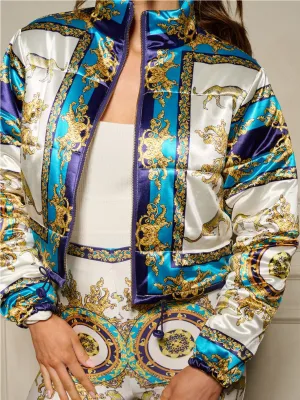 WOMEN'S LONG SLEEVE JACKET & ELASTIC WAIST PANTS MULTI PRINT 2PC. SET