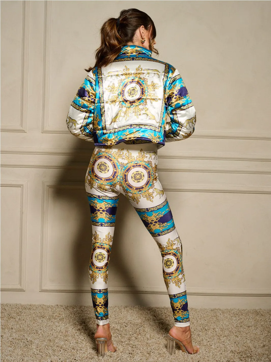 WOMEN'S LONG SLEEVE JACKET & ELASTIC WAIST PANTS MULTI PRINT 2PC. SET
