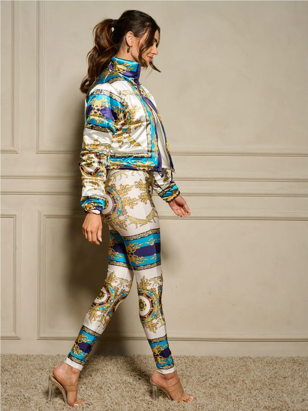 WOMEN'S LONG SLEEVE JACKET & ELASTIC WAIST PANTS MULTI PRINT 2PC. SET